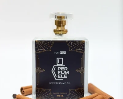 Nuty przyprawowe w perfumach męskich flakon i cynamon.